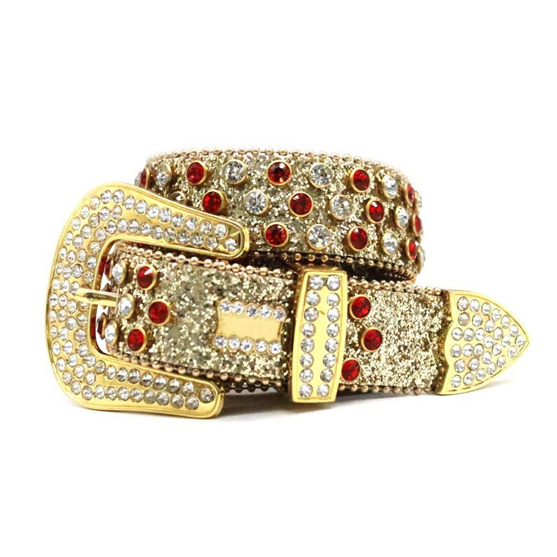 Designer PU leather fur waist belts western flower alloy metal buckle studded rhinestone belt for men