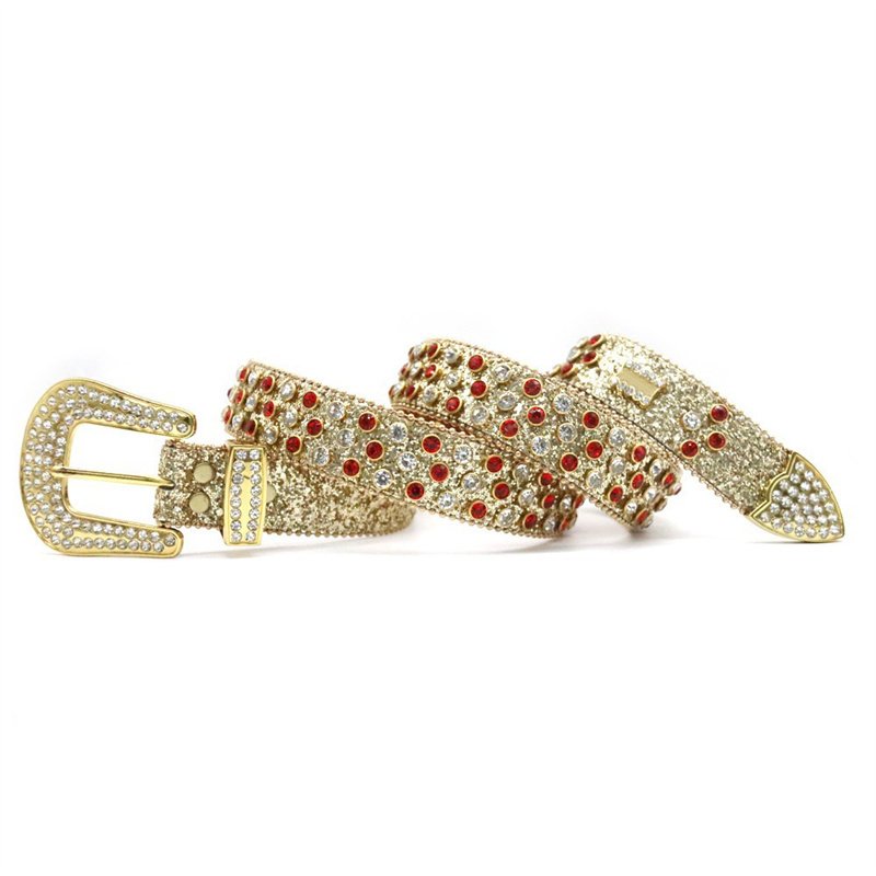 Designer PU leather fur waist belts western flower alloy metal buckle studded rhinestone belt for men