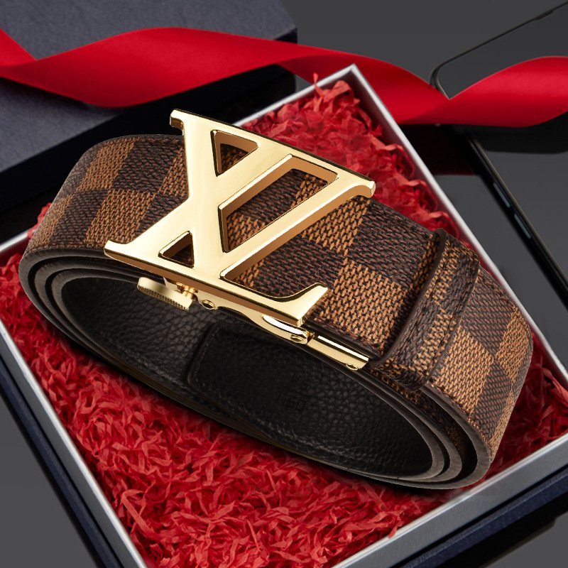 New men's classic letter buckle belt automatic buckle cow belt fashion trend men's beautiful business