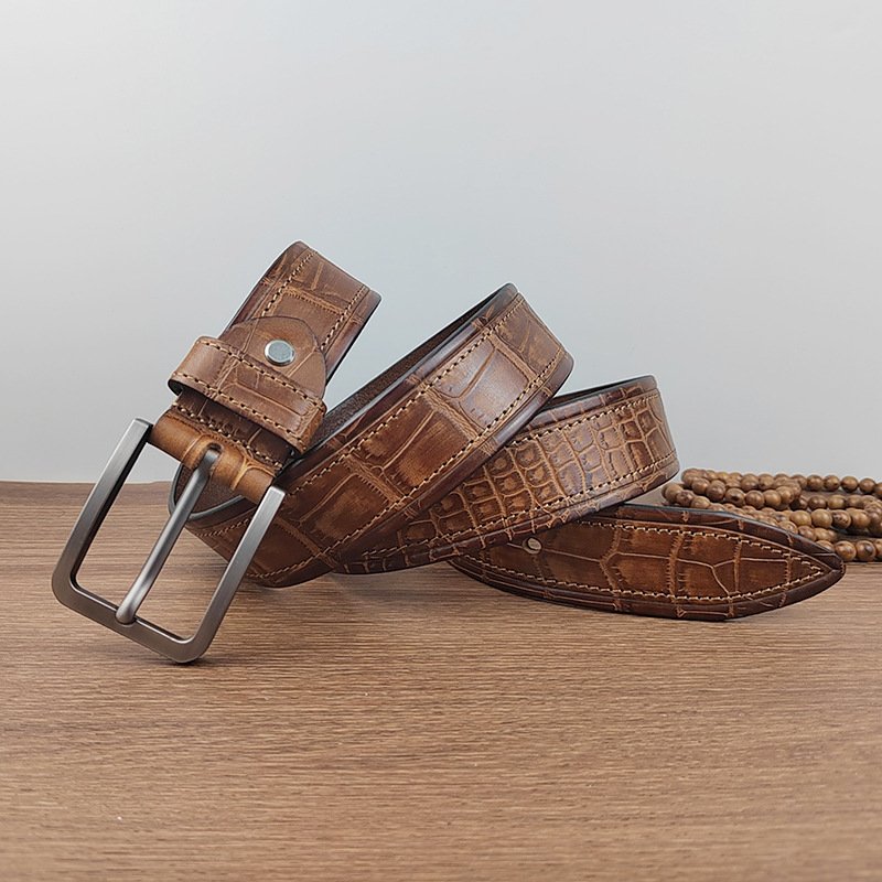Hot sale manufacturers direct leather cowhide Men's Genuine Leather Fashion Versatile Head Layer Cowhide Crocodile Casual Belt
