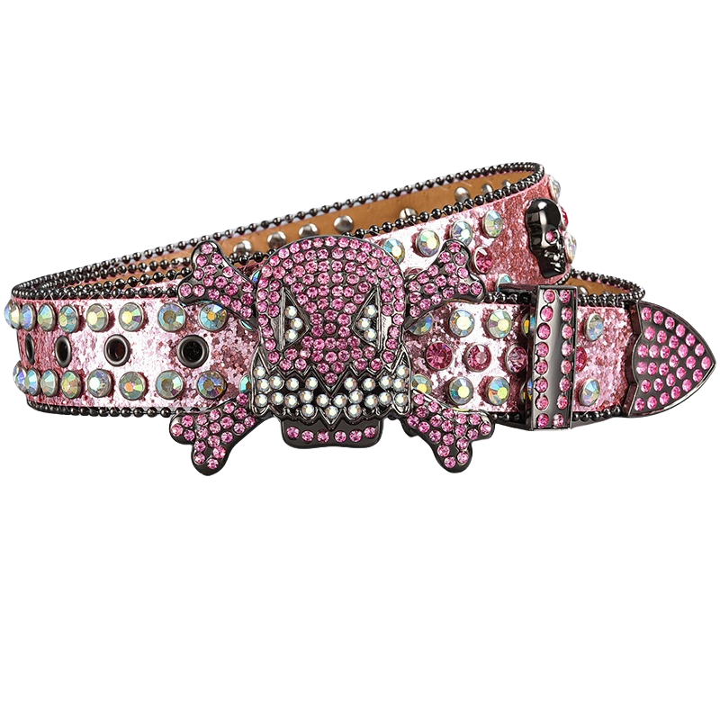 Factory Wholesale Womens Retro Bling Bling BB Belt Studded Diamond PU Leather Strap Skull Buckle Western Cowboy Rhinestone Belts