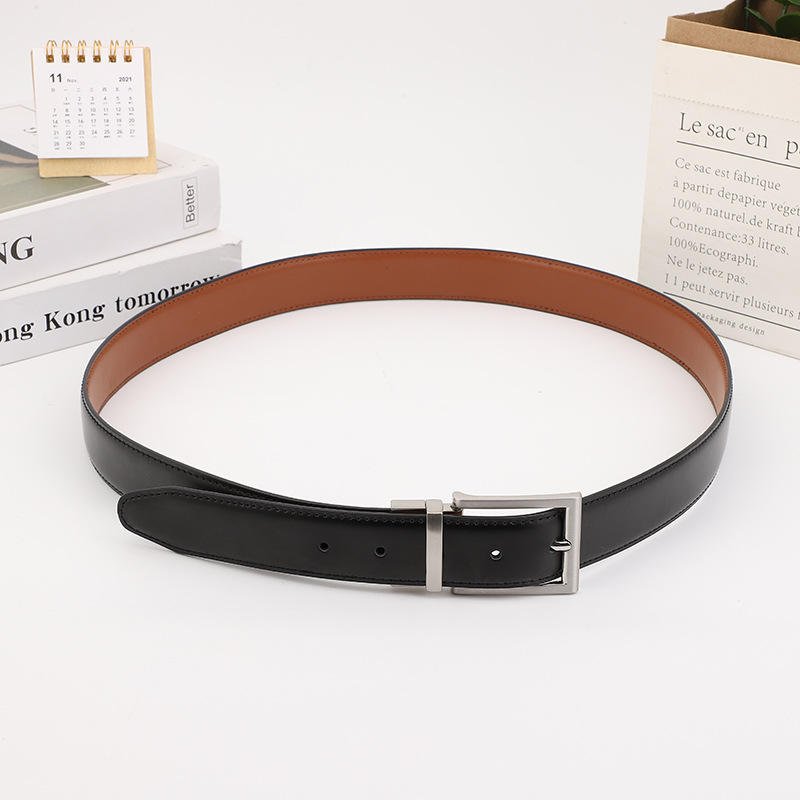 Factory Designer Men's Reversible Pin Buckle Smooth Leather Reverse Dress Casual Belt Strap Black Belt Men