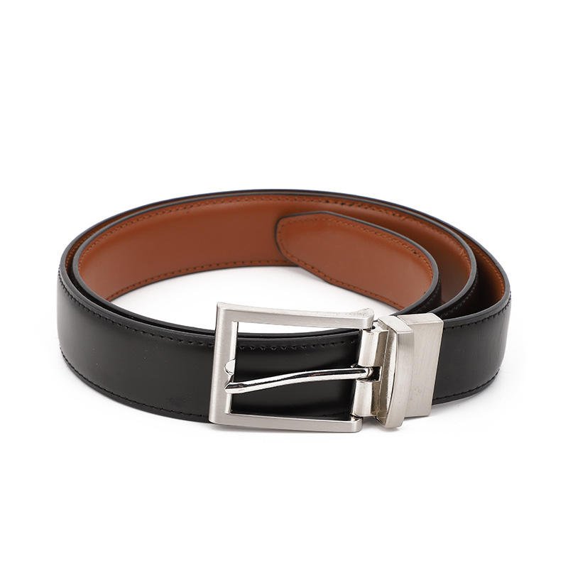 Factory Designer Men's Reversible Pin Buckle Smooth Leather Reverse Dress Casual Belt Strap Black Belt Men