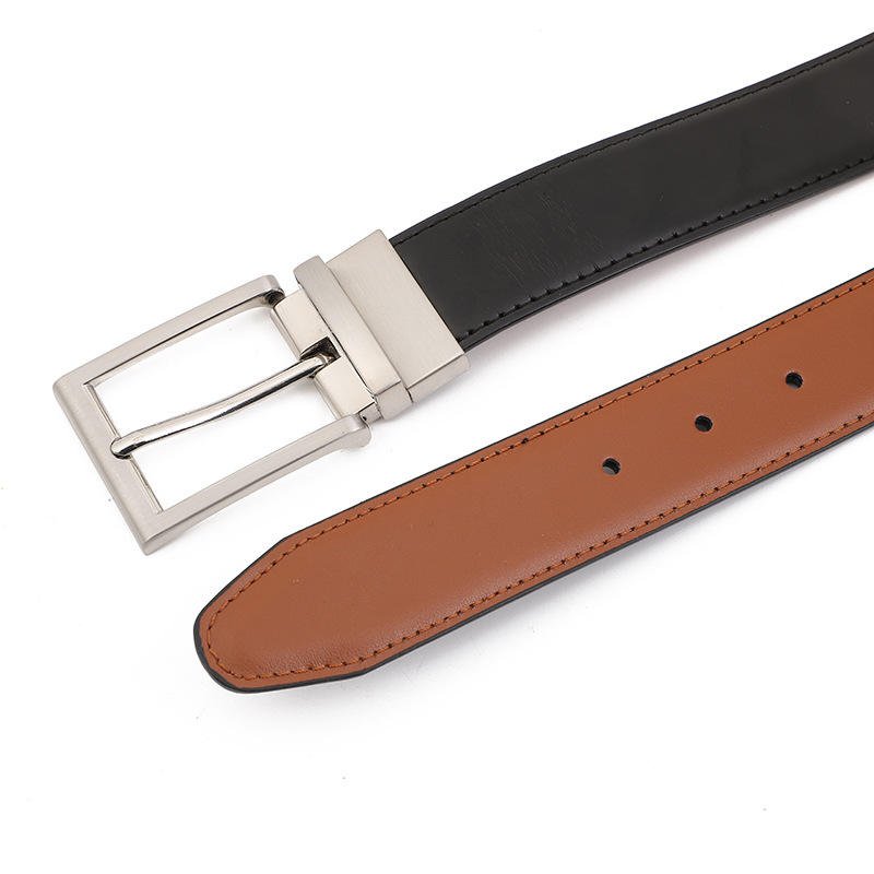 Factory Designer Men's Reversible Pin Buckle Smooth Leather Reverse Dress Casual Belt Strap Black Belt Men