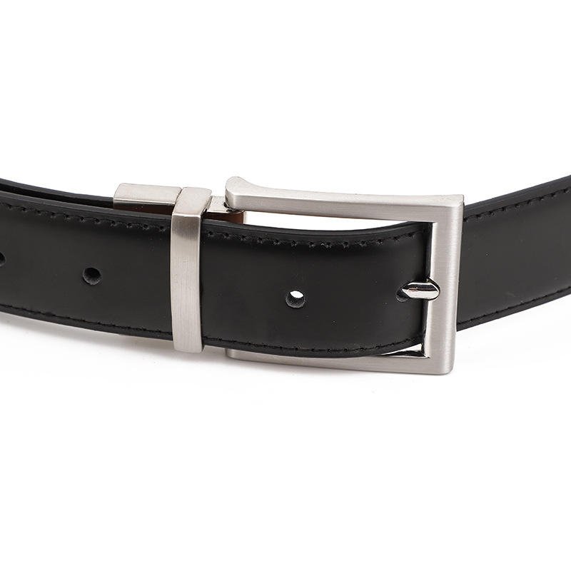 Factory Designer Men's Reversible Pin Buckle Smooth Leather Reverse Dress Casual Belt Strap Black Belt Men