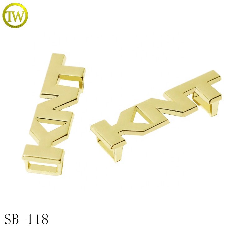 Custom designer gold logo swimwear charms zinc alloy hollow letter bra strap buckles for bikini
