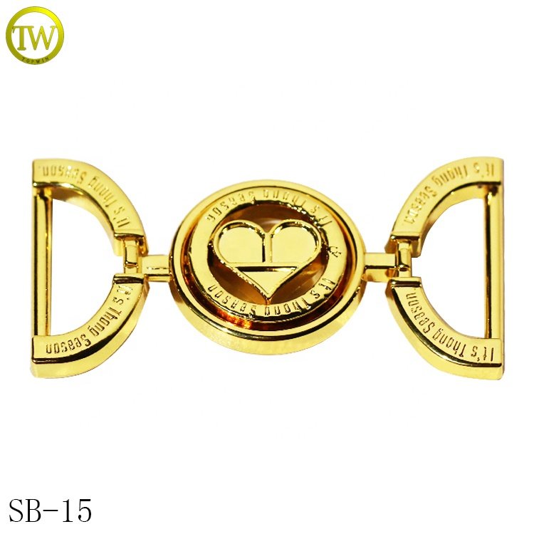 Custom designer gold logo swimwear charms zinc alloy hollow letter bra strap buckles for bikini