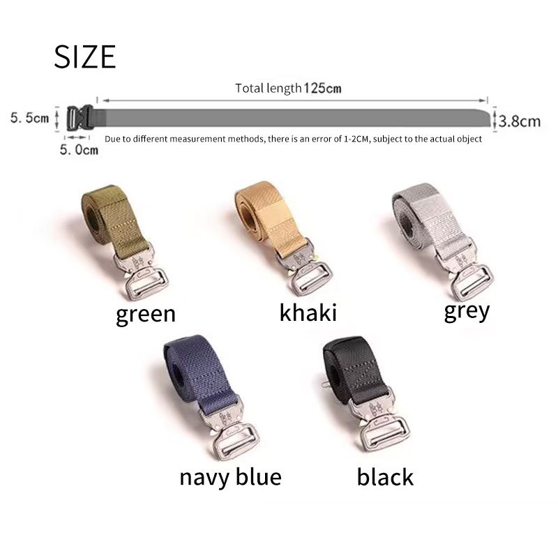 Outdoor Webbing Belt Tactical Belt with Quick Release Buckle Men Black Green Customize