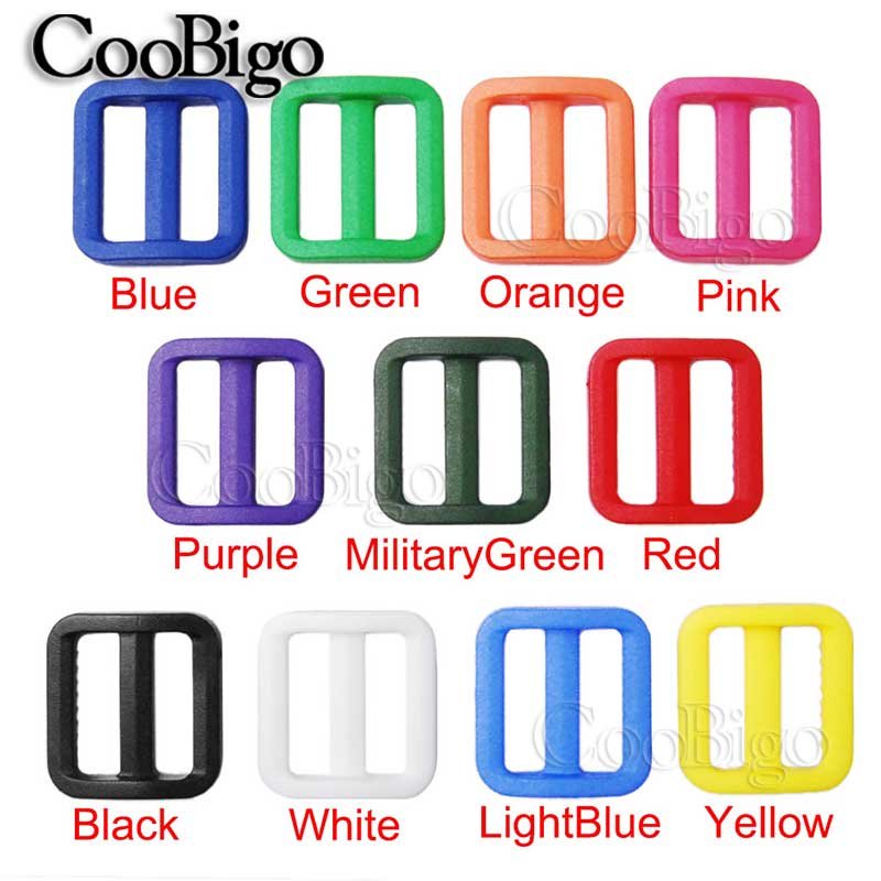 100pcs Plastic Tri-Glides Slider Adjustable Buckle For Pets Collar Backpack Strap Webbing Accessories Colorful 20mm #FLC073