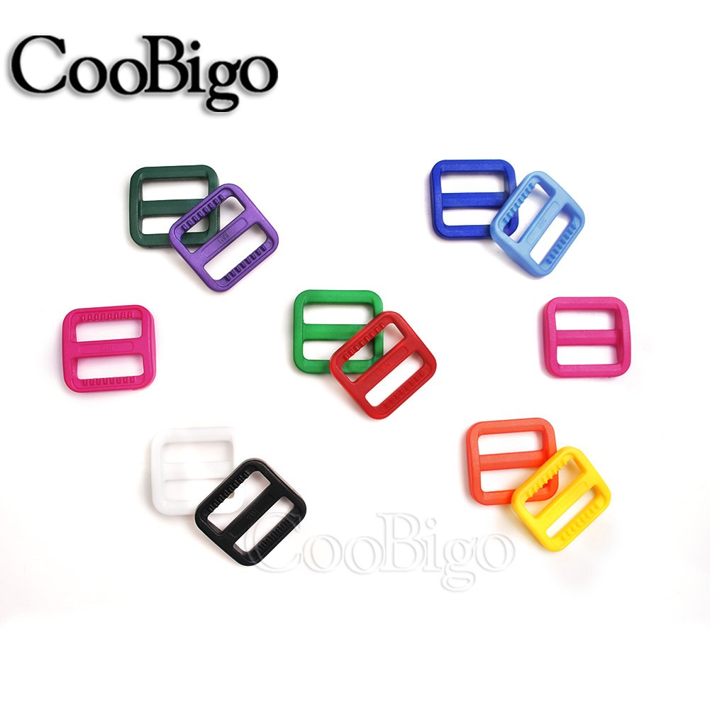 100pcs Plastic Tri-Glides Slider Adjustable Buckle For Pets Collar Backpack Strap Webbing Accessories Colorful 20mm #FLC073