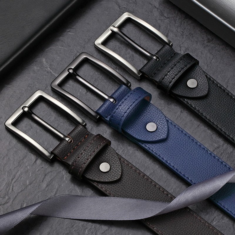 High Quality cheap Lychee stripe business genuine cow hide leather alloy pin buckle belt for men