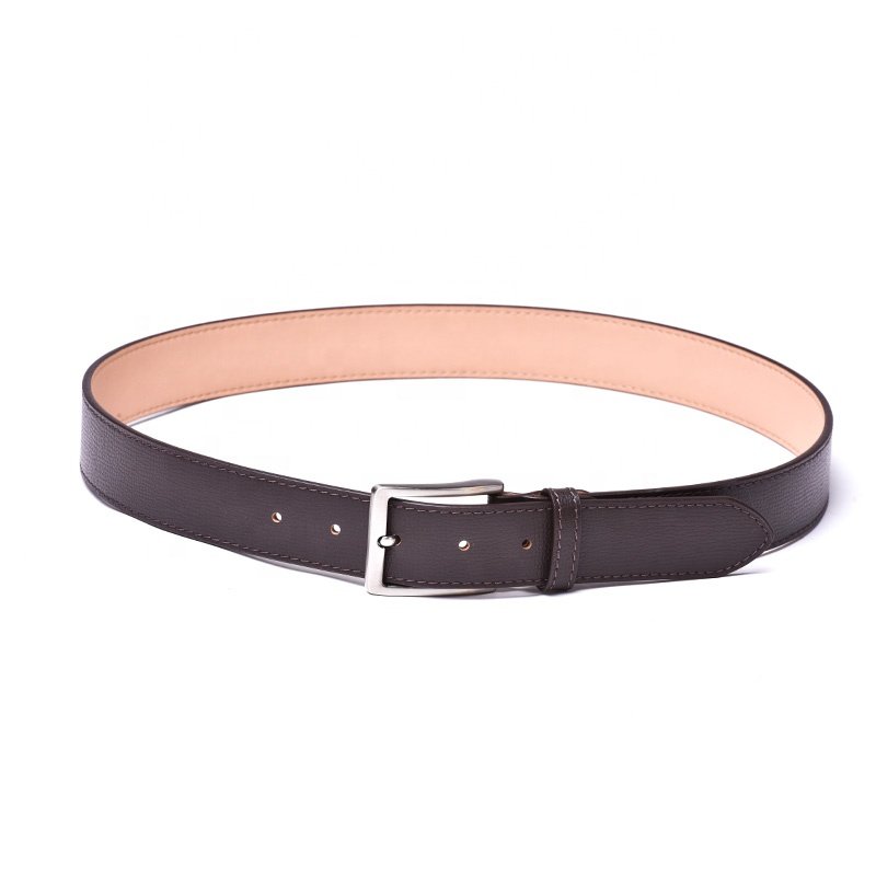 High Quality cheap Lychee stripe business genuine cow hide leather alloy pin buckle belt for men