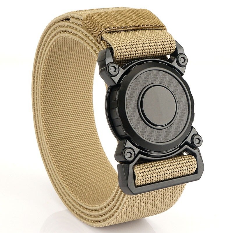 Elastic Belt Hard Metal Quick Release Buckle Men's Tactical Belt Alloy Pluggable Round Buckle Training Belt