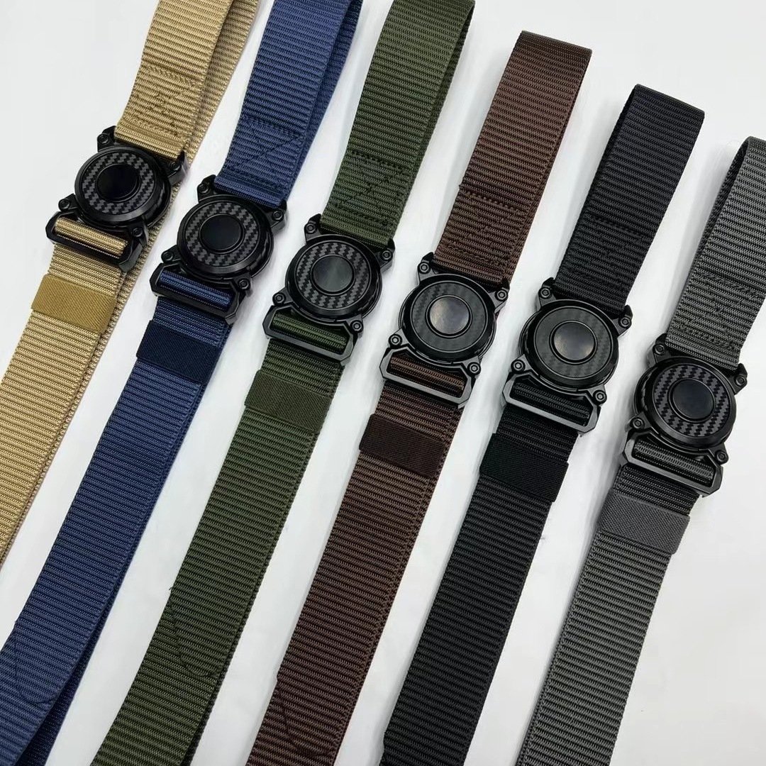 Elastic Belt Hard Metal Quick Release Buckle Men's Tactical Belt Alloy Pluggable Round Buckle Training Belt