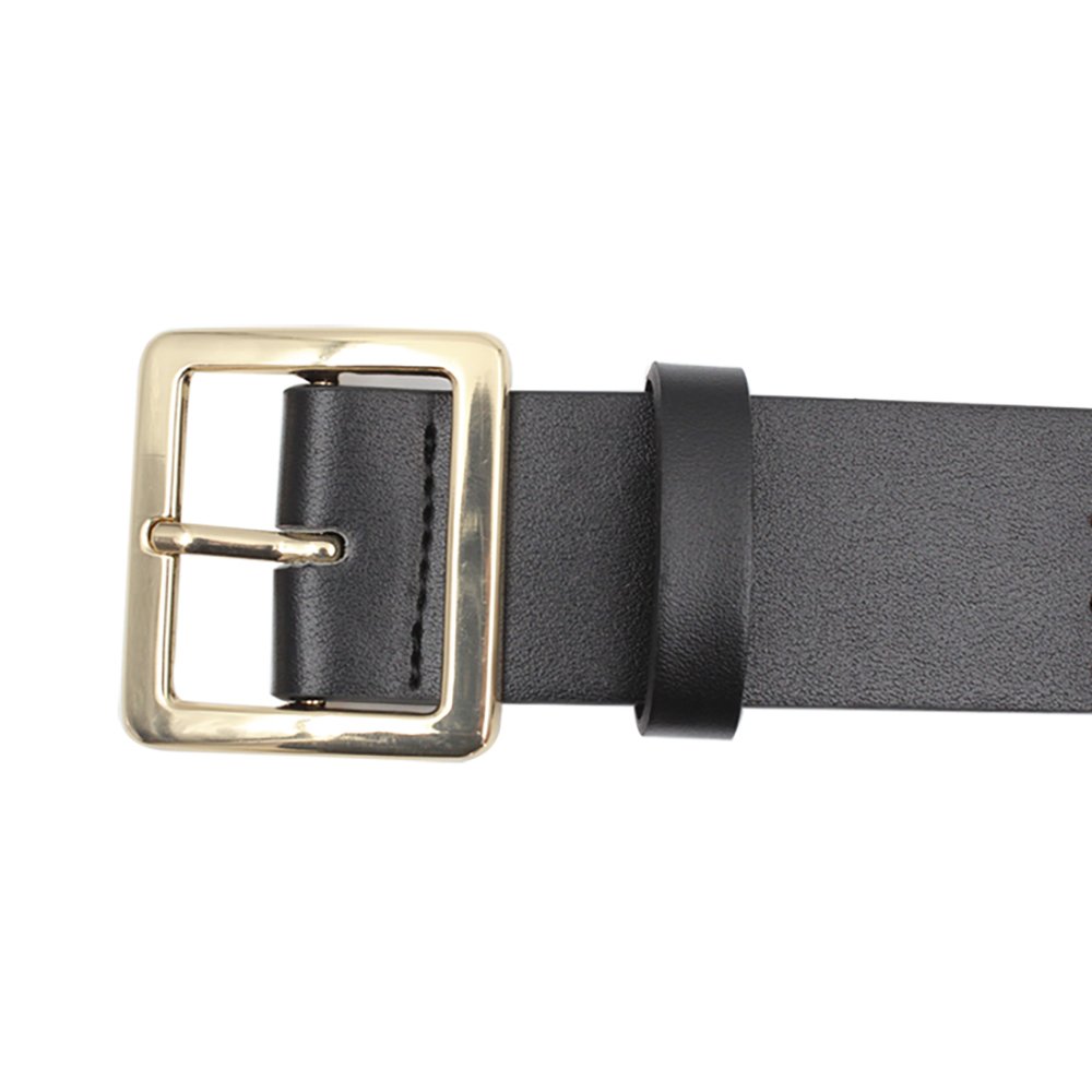 PU Leather belt with gold square Buckle studded belt woman