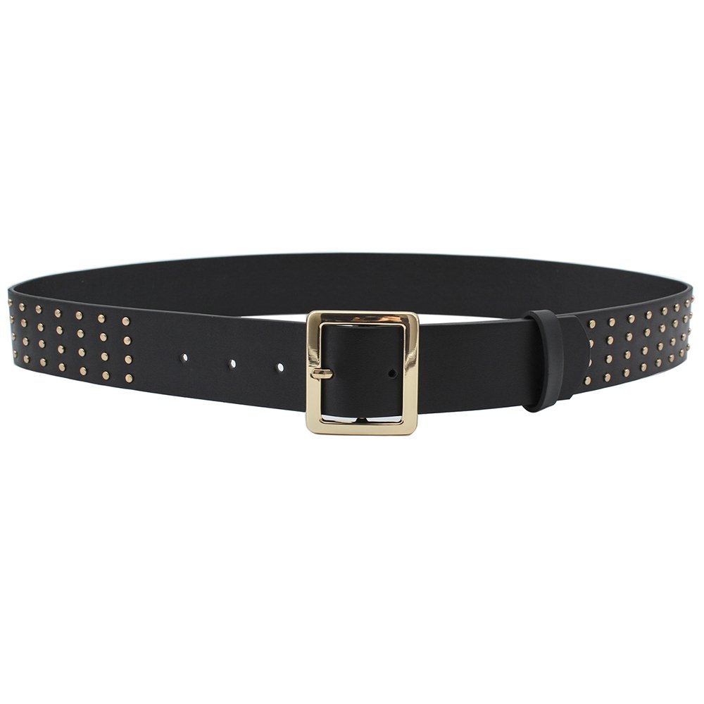 PU Leather belt with gold square Buckle studded belt woman