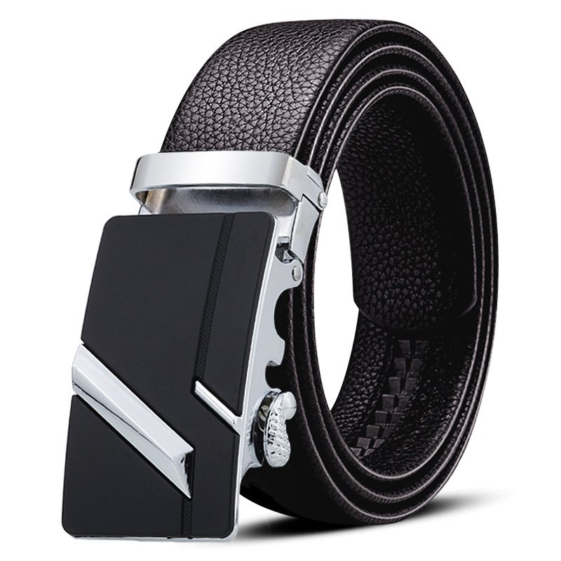 Casual Fashion Automatic Buckle Men's Belt Custom Logo Metal Ratchet Genuine Leather Belt Set