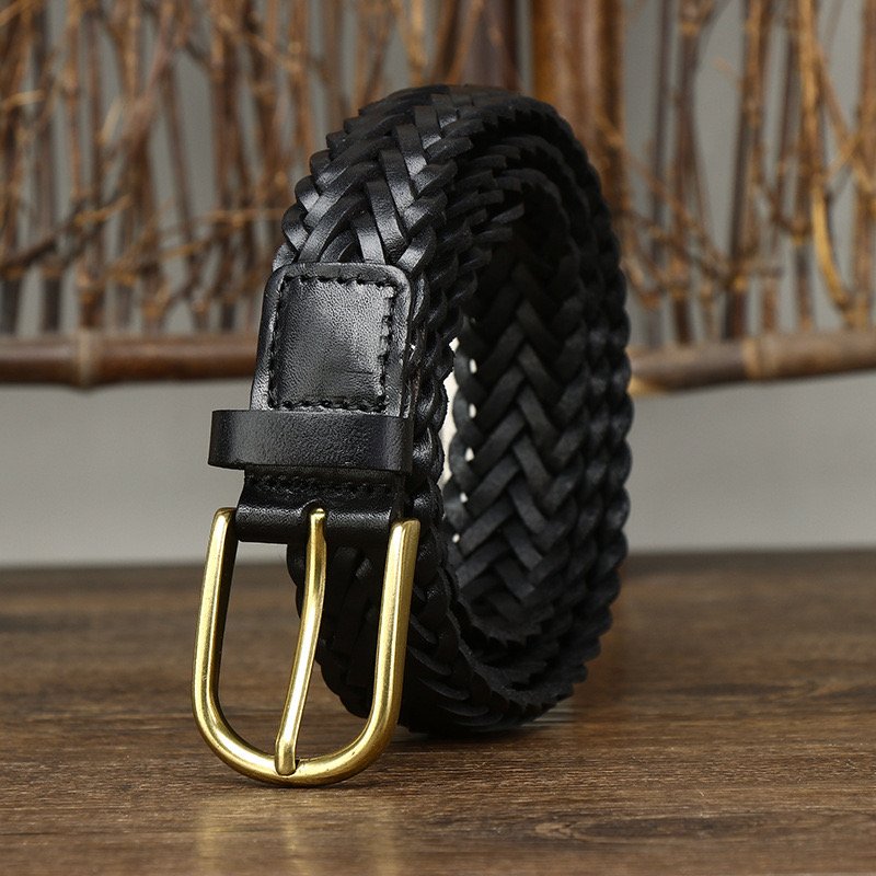 High quality customized leather woven classic copper buckle belt leather customized belt