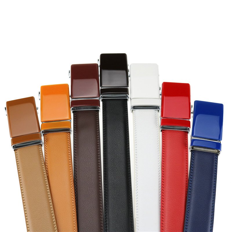 LQbelt Factory Colorful Men's Automatic Buckle Belt Mirror Surface Leather Belts For Men Custom Logo Ratchet Belt wholesale