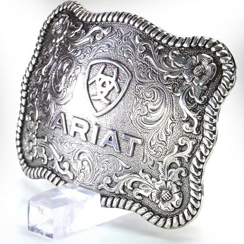 ARIAT Scalloped Logo Buckle with Twisted Rope Edge, Floral Scrolls, Filigree Detailing