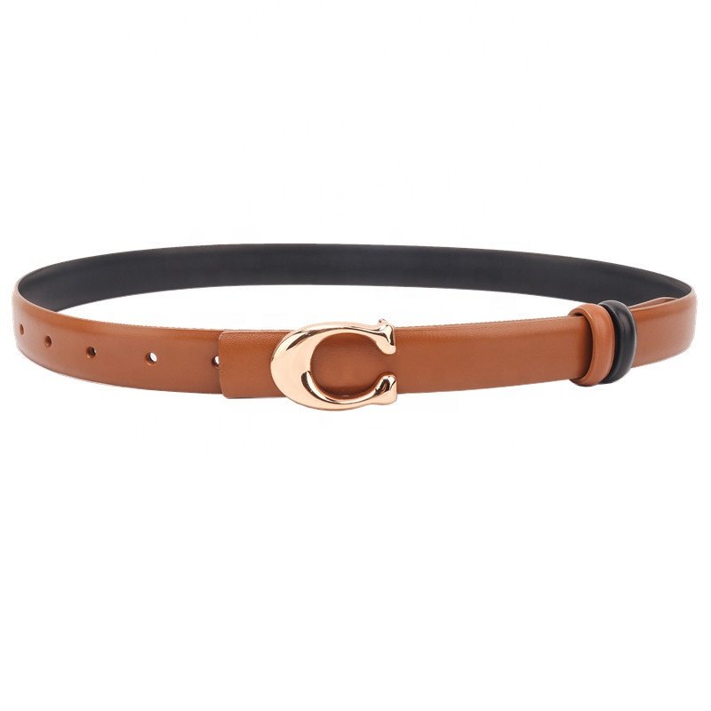 Wholesale Custom Double-sided Gold Buckle Women's Waist Dress Suit Pants Cowhide Ladies Leather Belts