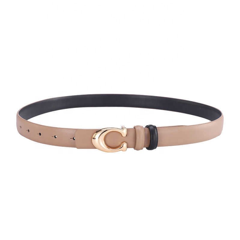 Wholesale Custom Double-sided Gold Buckle Women's Waist Dress Suit Pants Cowhide Ladies Leather Belts