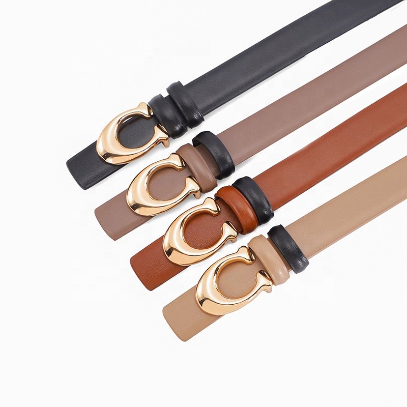 Wholesale Custom Double-sided Gold Buckle Women's Waist Dress Suit Pants Cowhide Ladies Leather Belts
