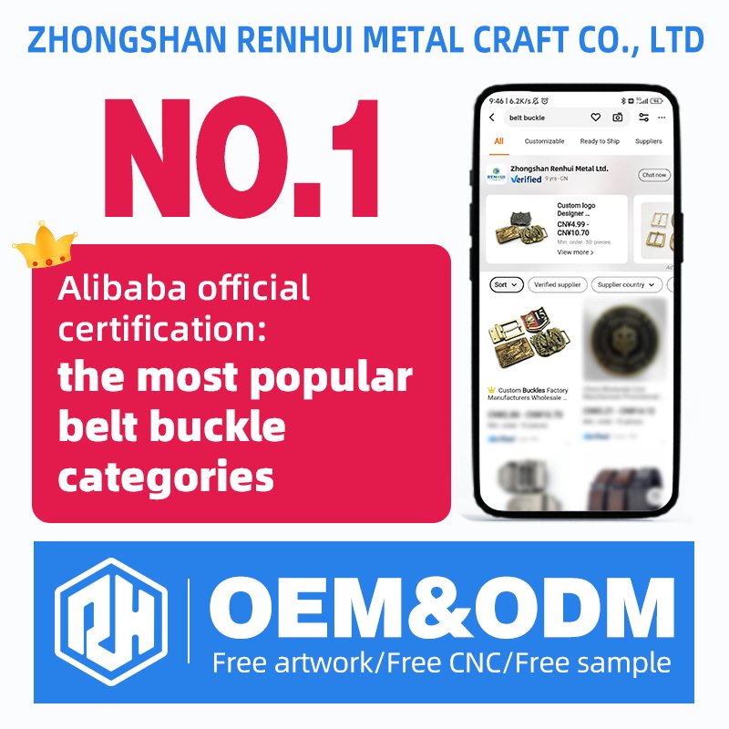 RENHUI Logo Clasp Adjusts Manufacturer 50Mm Cowboy Ring Locking Rectangle Metal Custom Belt Buckles For Belt