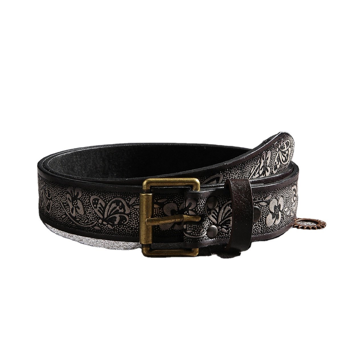 Classic Full Grain Western Engraved floral design hand carved western leather tooling belt for men with roller buckle