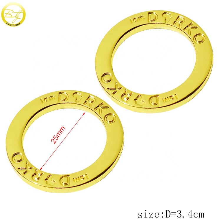 Good plating personal logo metal flat rings bag parts decorative metal O buckle for swimwear accessory