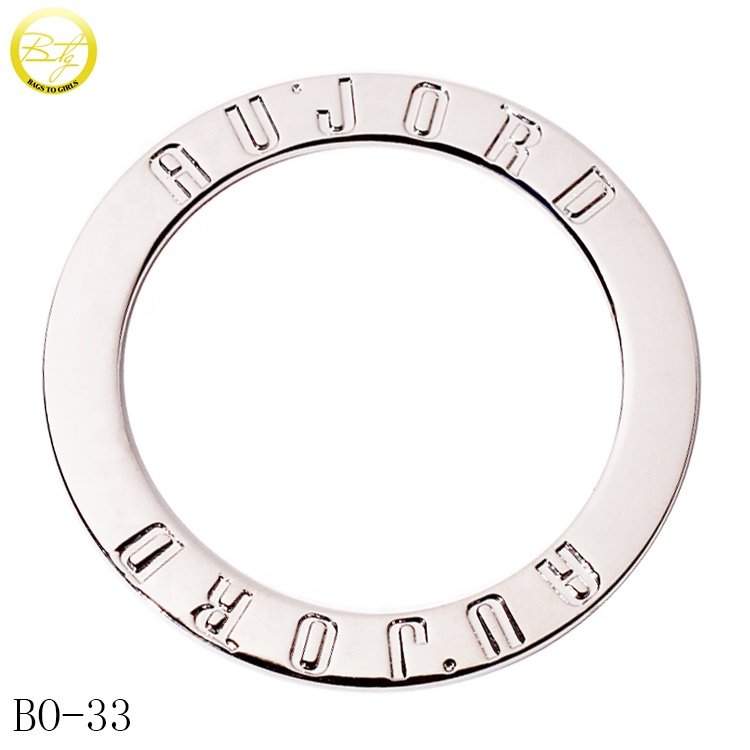 Good plating personal logo metal flat rings bag parts decorative metal O buckle for swimwear accessory