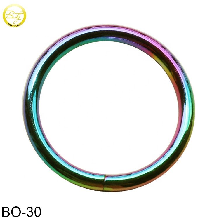 Good plating personal logo metal flat rings bag parts decorative metal O buckle for swimwear accessory