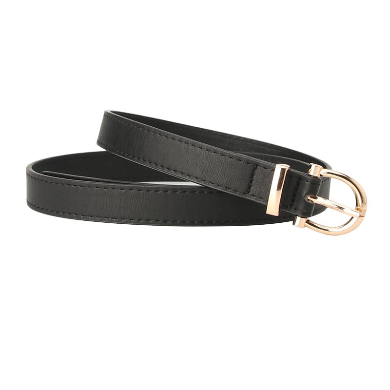 Yiwu Factory Wholesale Women's Leather Belt Solid Color Fashion Thin Waist Belt With Gold Buckle For Jeans Pants Width