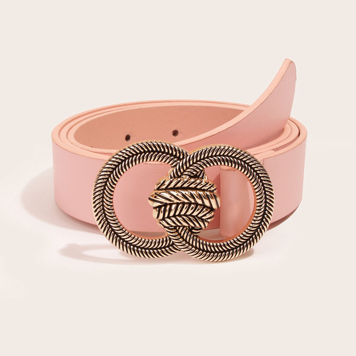 New Leisure Women Elastic Belt For Dress With Double Ring Gold Buckle
