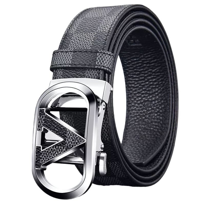 Men's genuine leather belt Checkered Business automatic buckle belt, cowhide belt, simple fashion waistband