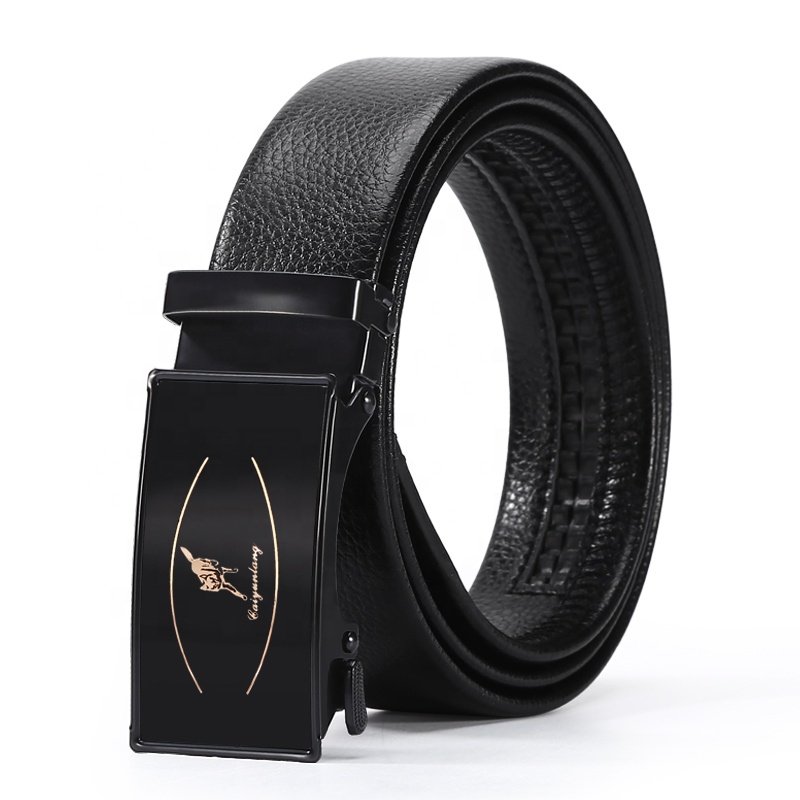 Wholesale Embossed Logo Adjustable Casual Automatic Buckle Belt Fashion Lxurury Business Men Black Pu Belts