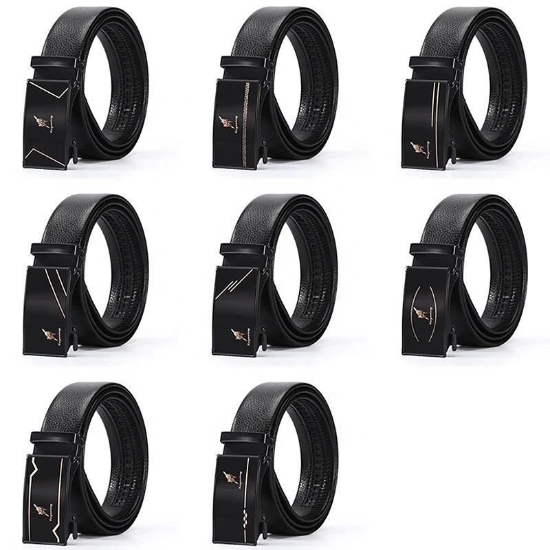 Wholesale Embossed Logo Adjustable Casual Automatic Buckle Belt Fashion Lxurury Business Men Black Pu Belts