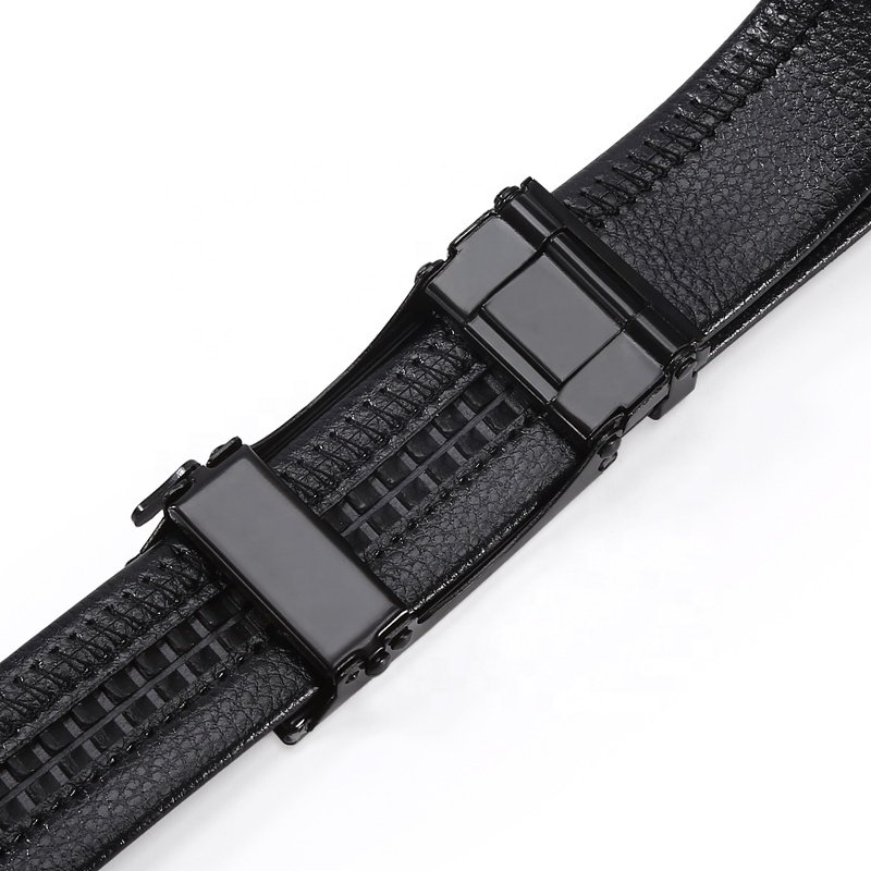Wholesale Embossed Logo Adjustable Casual Automatic Buckle Belt Fashion Lxurury Business Men Black Pu Belts