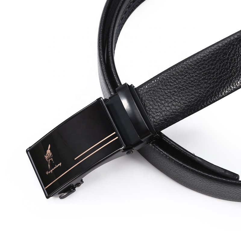 Wholesale Embossed Logo Adjustable Casual Automatic Buckle Belt Fashion Lxurury Business Men Black Pu Belts