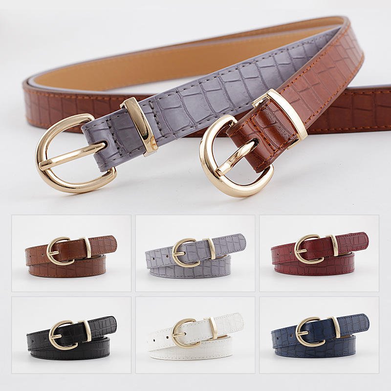 Wholesale High Quality Ladies Casual Gold Buckle Belt Fashion Crocodile Pattern Leather Women Jeans Waist Belts