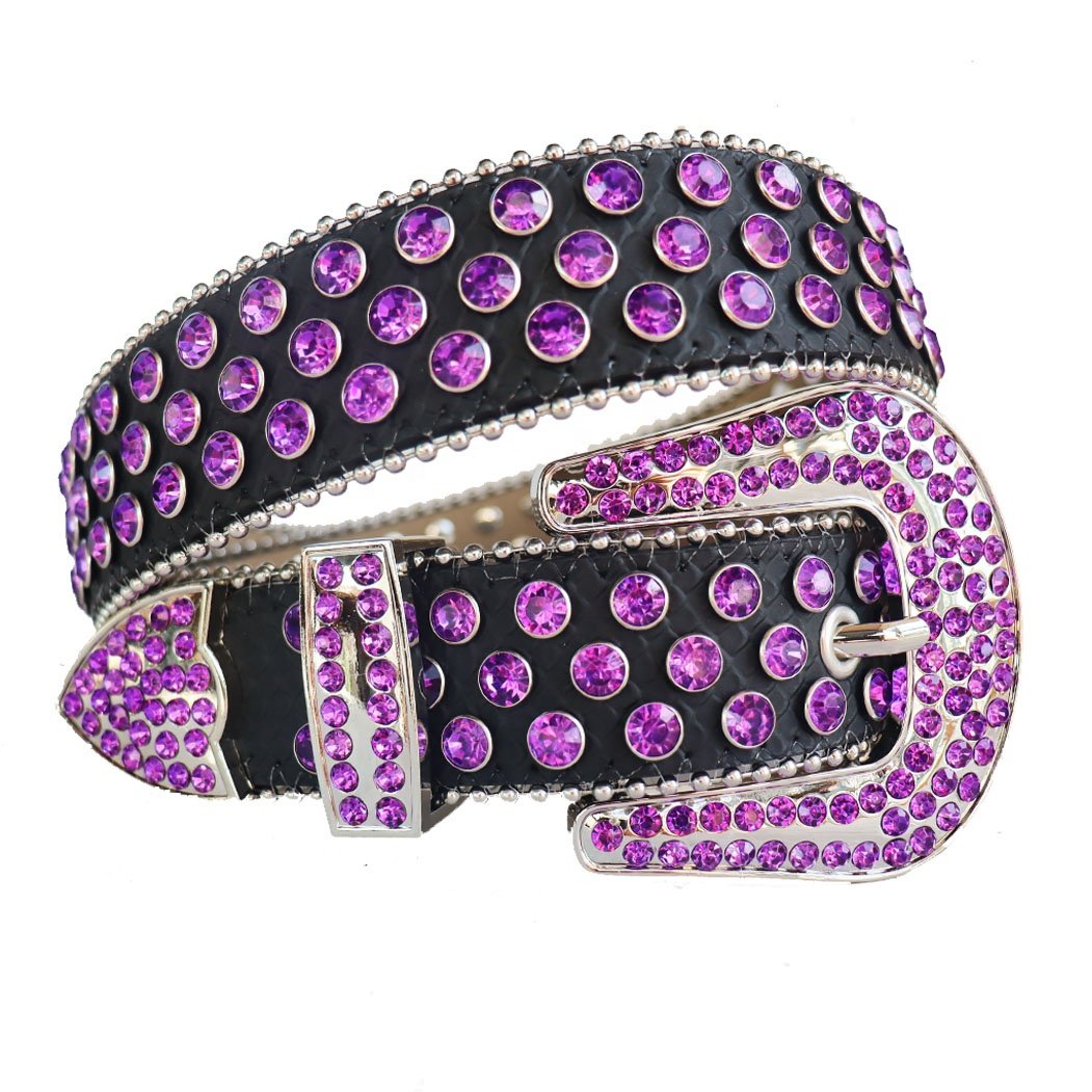 Custom Western Cowboy Belts Men Women Crystal Custom Designer PU Leather Ice Rhinestone Unisex Silver Alloy Buckle Simon