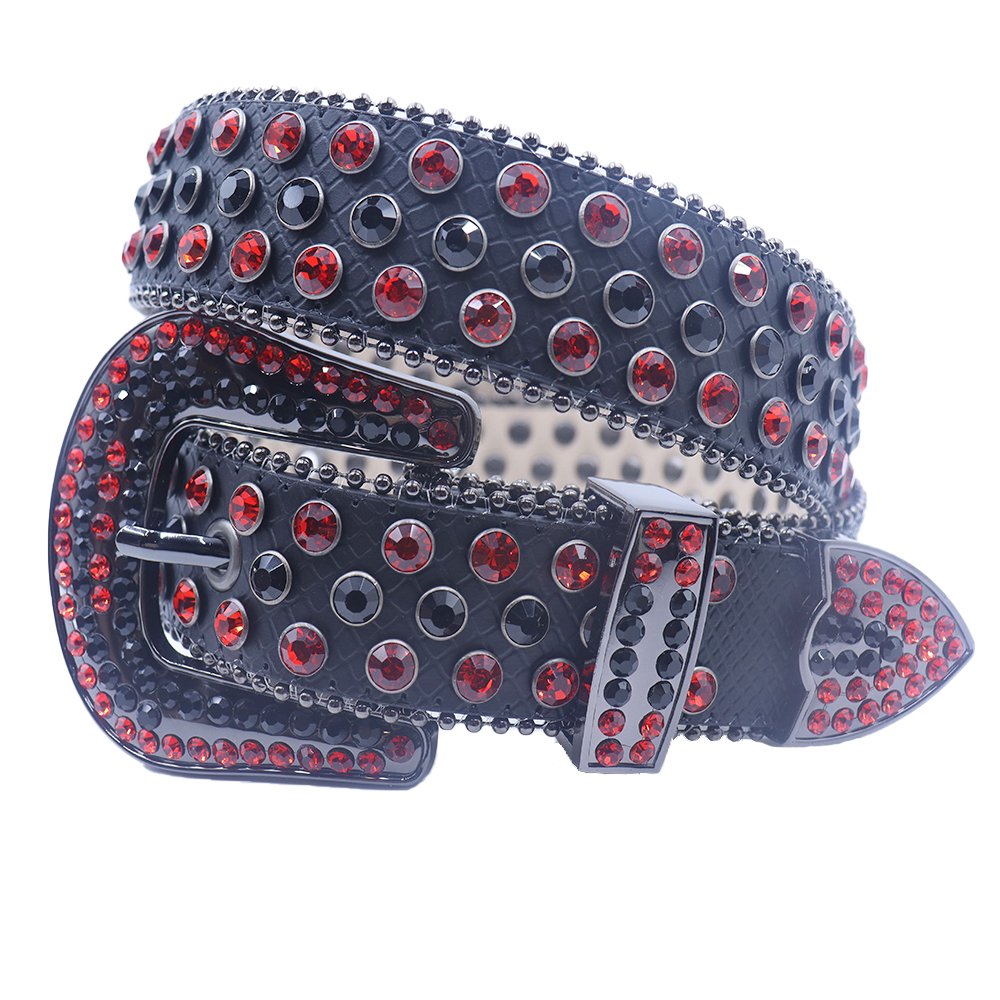 Custom Western Cowboy Belts Men Women Crystal Custom Designer PU Leather Ice Rhinestone Unisex Silver Alloy Buckle Simon