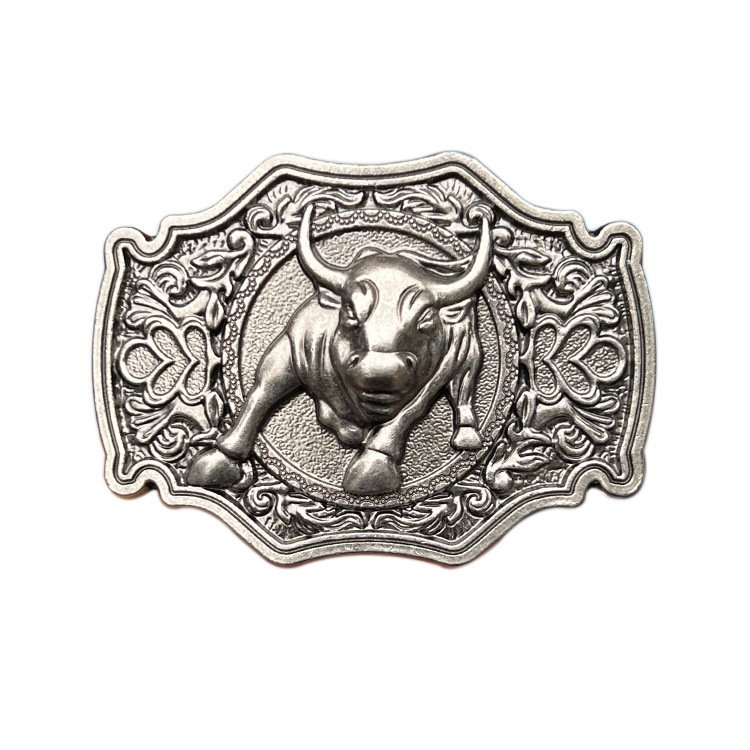 Western 40mm stock men cowboy 3d embossed bullhead belt buckle for men