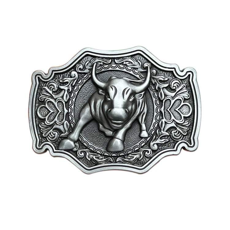 Western 40mm stock men cowboy 3d embossed bullhead belt buckle for men