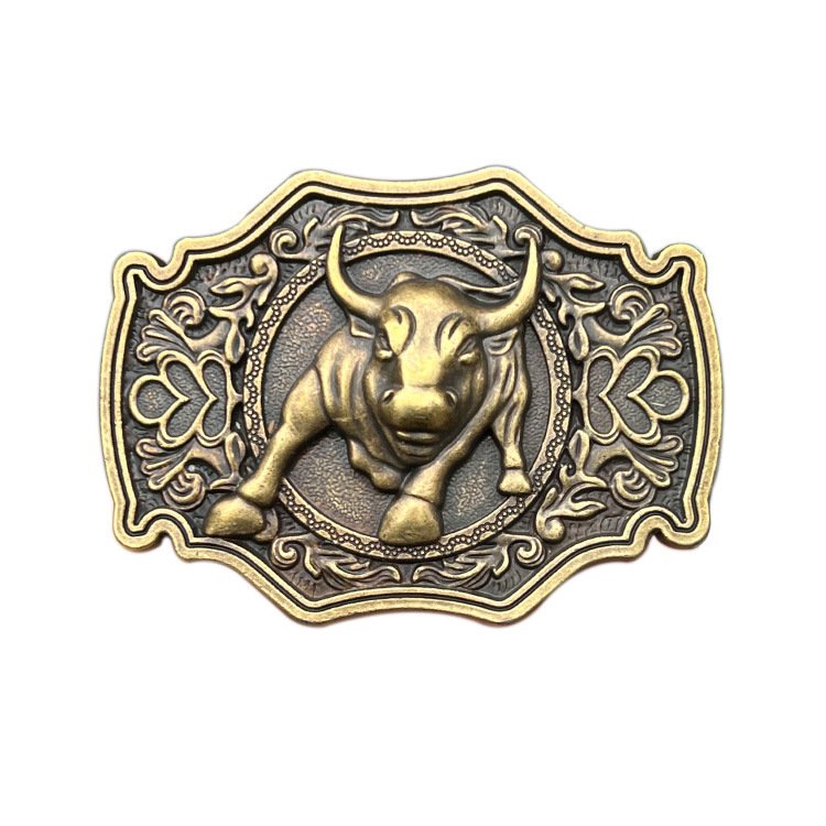 Western 40mm stock men cowboy 3d embossed bullhead belt buckle for men