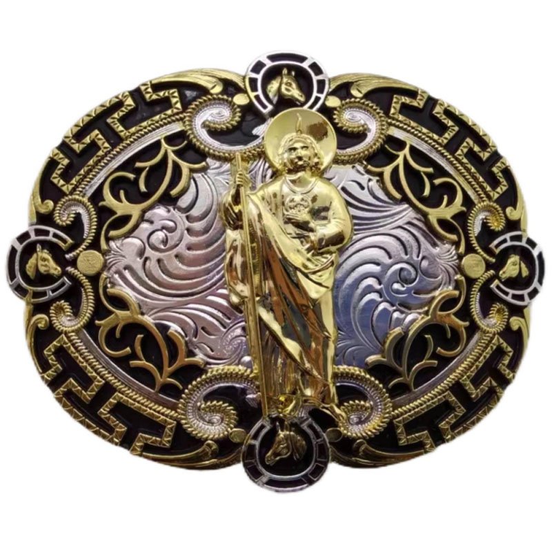 Western St Jude Belt Buckle Gold Silver Saint Jude San Judas Cowboy Buckle Hebilla Vaquero Rodeo