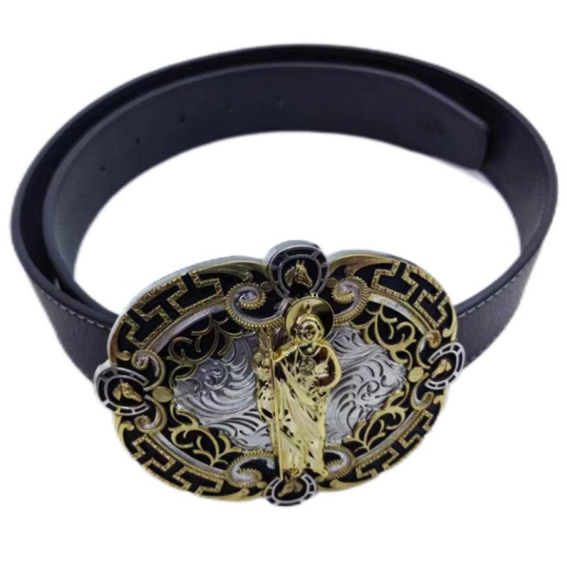 Western St Jude Belt Buckle Gold Silver Saint Jude San Judas Cowboy Buckle Hebilla Vaquero Rodeo