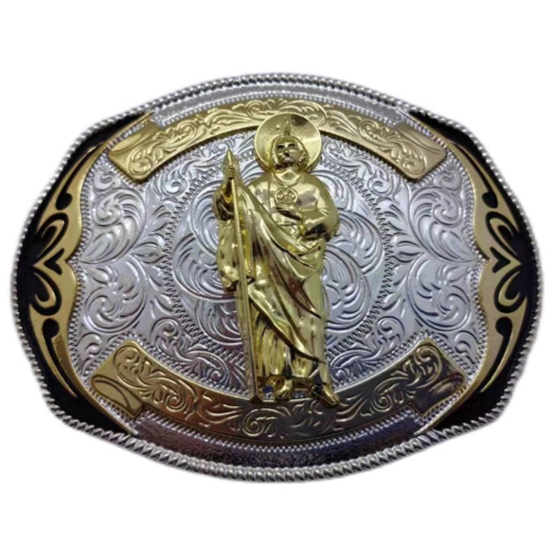Western St Jude Belt Buckle Gold Silver Saint Jude San Judas Cowboy Buckle Hebilla Vaquero Rodeo