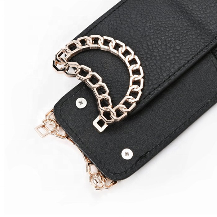Women's Vintage Double Ring Crescent Buckle PU Leather Elastic Belt Wide Girdle for Ladies Dress