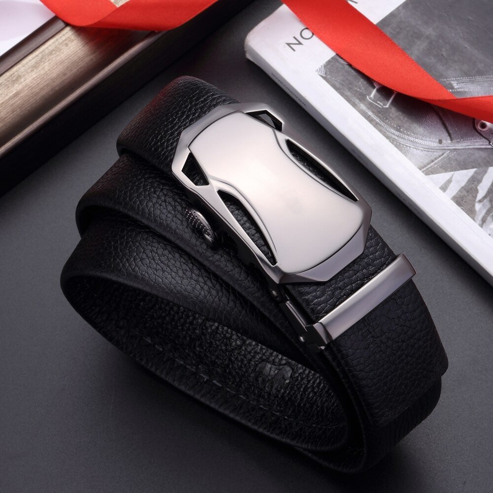 Best Quality Men's Belt Cow Leather Belts Brand Fashion Automatic Buckle Black Genuine Leather Belts for Men 3.4cm Width